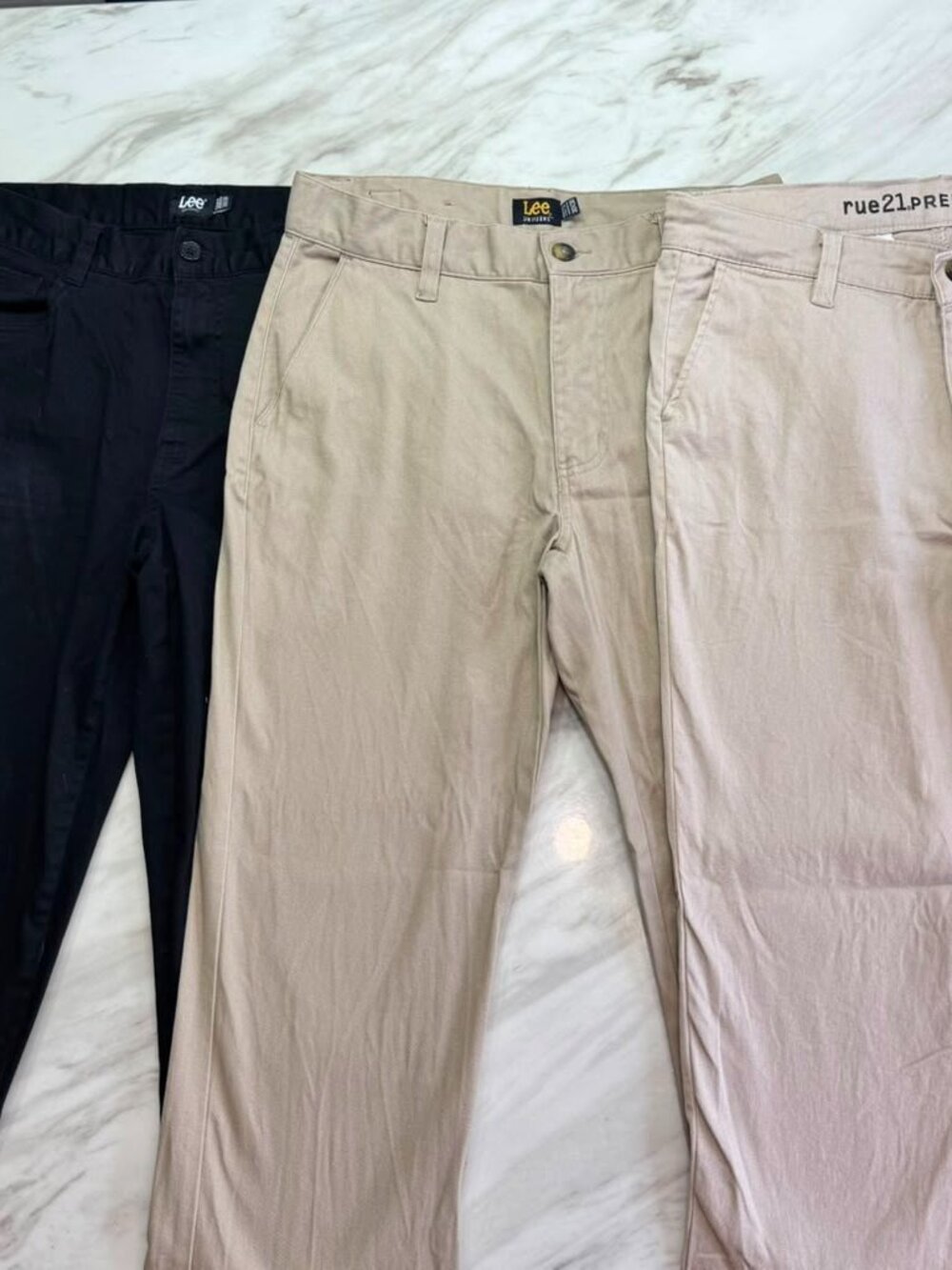 Lot 3 Pack Lee Men College Uniform Pant Slim Stretch 30x30 Navy Khaki Chino Work